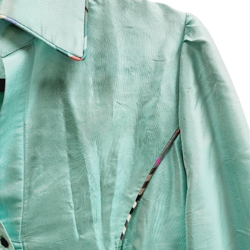 Marisa Baratelli Aqua Blue 100% Thai Silk Button Up Blouse Top Size 10 - Picture 4 of 8